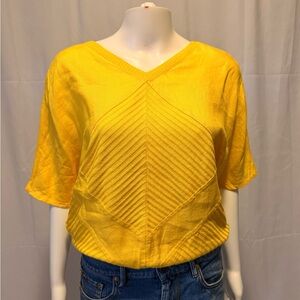 Bright Yellow V-Neck Short Sleeve Top